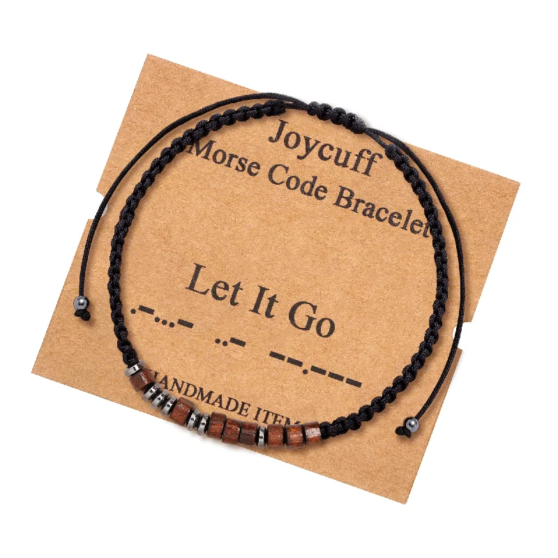 Ladies geometric bracelets -Let It Go Wood Morse Code Bracelet for Women Inspirational Gift for Her