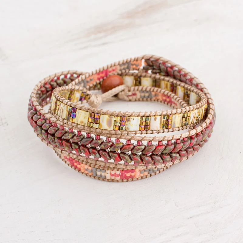 Ladies engraved bracelets -Country Land Handcrafted Glass Beaded Wrap Bracelet from Guatemala