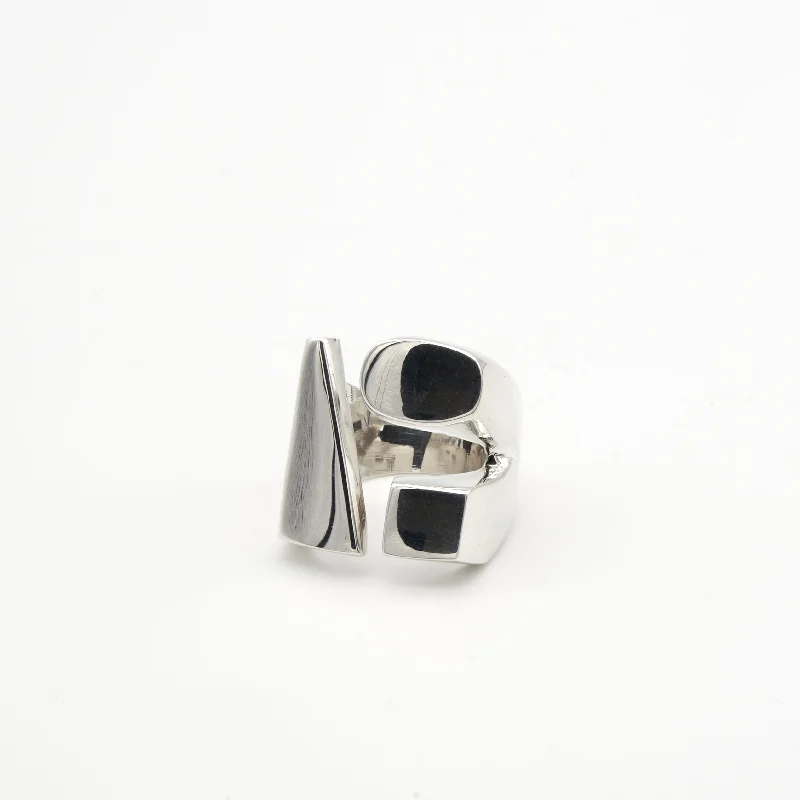 ladies rings chic modern design -Silver Triangle, Oval & Square Ring