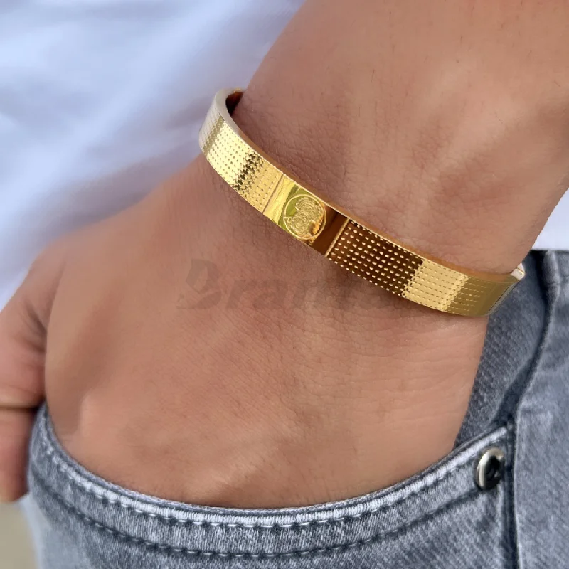 Rose gold bracelets for women -Hanuman Men's Gold Bracelet With Dotted Pattern