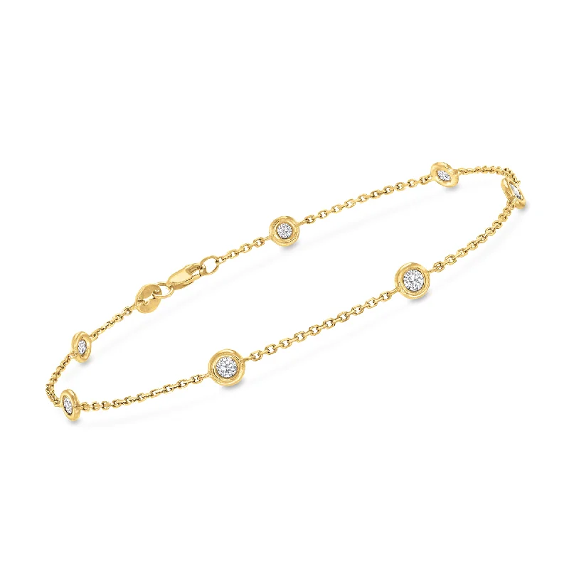 Ladies star charm bracelets -Ross-Simons Diamond Station Bracelet in 14kt Yellow Gold