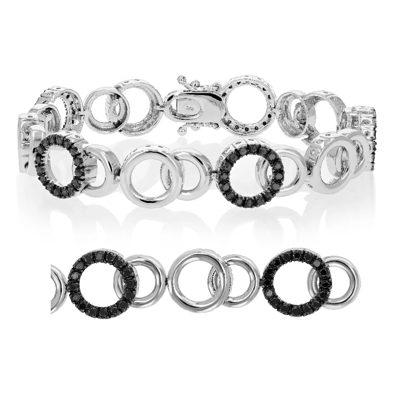 Minimalist bangle bracelets for ladies -2 cttw Black Diamond Tennis Bracelet .925 Sterling Silver With Rhodium Circle