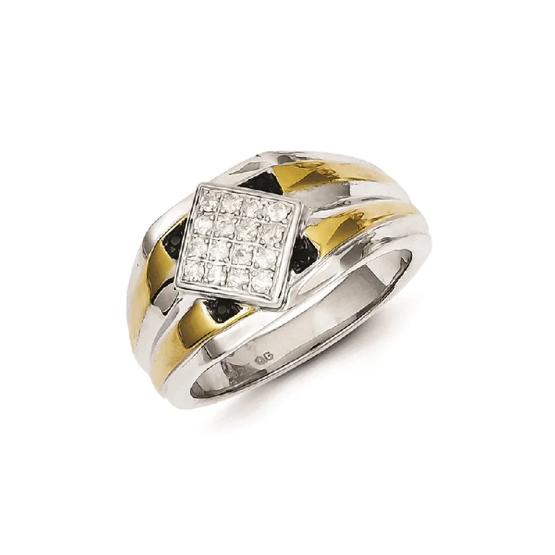 ladies rings for proposal gift -Sterling Silver and Gold Plated Black & White Diamond Men's Ring