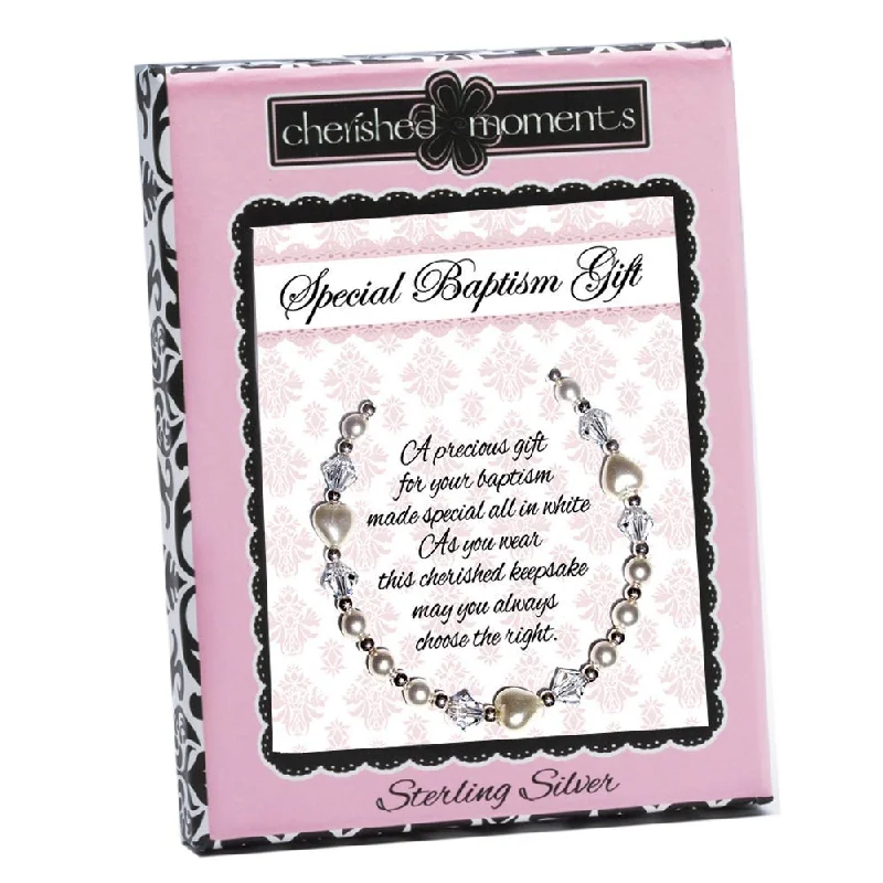 Vintage chain bracelets for women -Baptism Bracelet with Pearl Hearts (6-12 years)