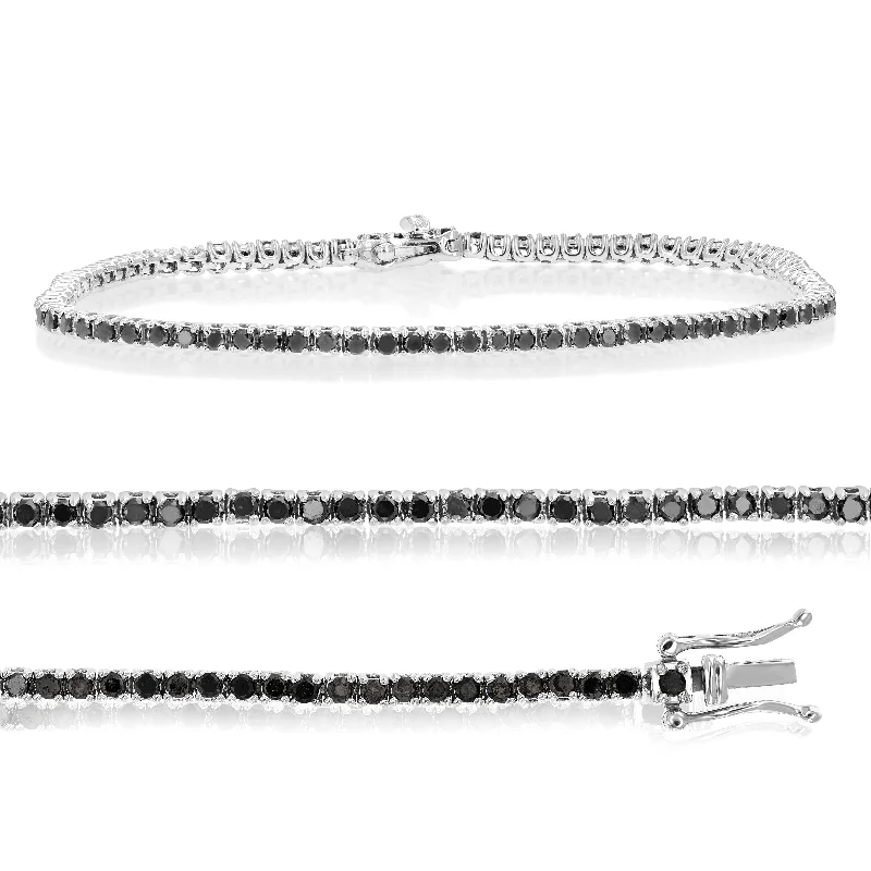 Simple beaded bracelets for ladies -2 cttw Black Diamond Tennis Bracelet .925 Sterling Silver with Rhodium 7.5 Inch