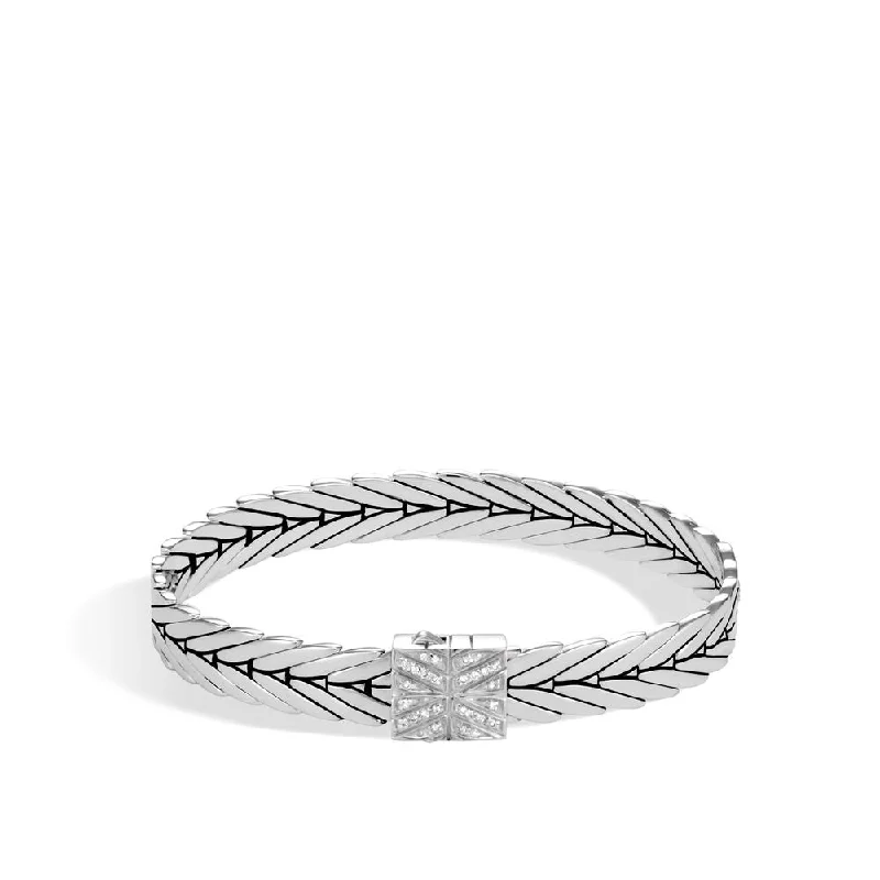 Classic tennis bracelets for women -Modern Chain 8MM Bracelet in Silver with Diamonds