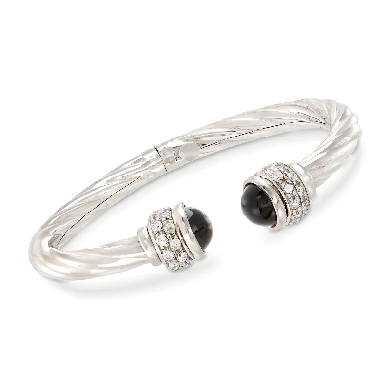 Modern gold bangle bracelets for ladies -Ross-Simons Italian Black Onyx and CZ Twisted Cuff Bracelet in Sterling Silver