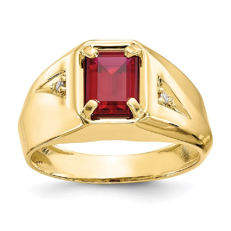 ladies rings luxury brand appeal -10K Yellow Gold Created Ruby & .02ct Real Diamond Men's Ring