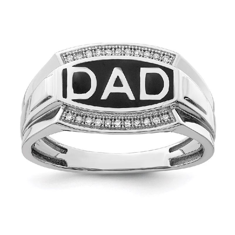 ladies rings with onyx black -Sterling Silver Rhodium Plated Diamond Men's DAD Ring