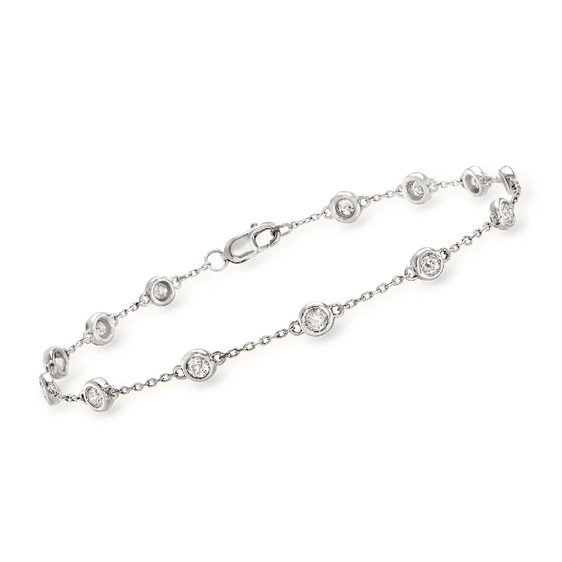 Ladies heart charm bracelets -Ross-Simons Diamond Station Bracelet in Sterling Silver