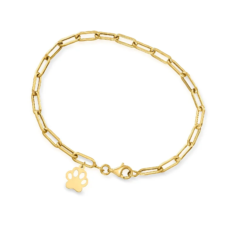 Vintage chain bracelets for women -Canaria 10kt Yellow Gold Paw Print Charm Paper Clip Link Bracelet