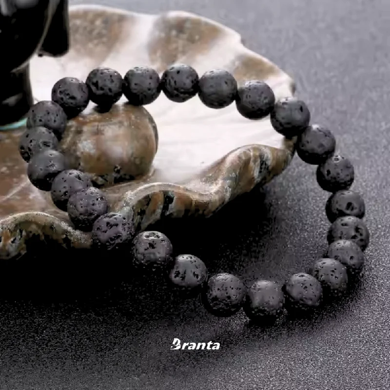 Simple beaded bracelets for ladies -Black Lava Rock Stone Bracelet For Men