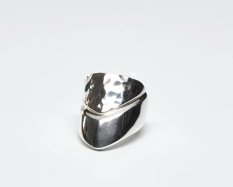 ladies rings two tone metal -Half Pounded Silver Arrow Ring