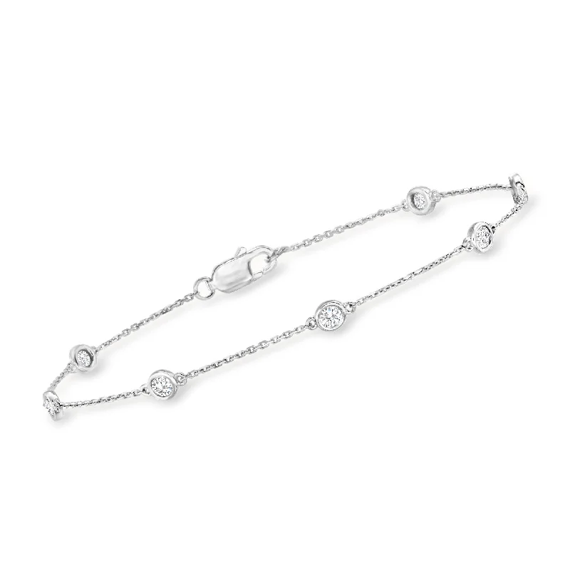 Classic tennis bracelets for women -Ross-Simons Diamond Station Bracelet in Sterling Silver