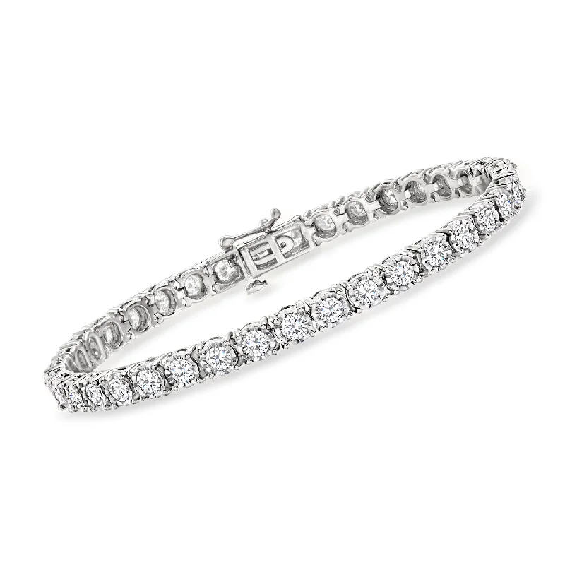 Ladies boho beaded bracelets -Ross-Simons Diamond Tennis Bracelet in Polished Sterling Silver