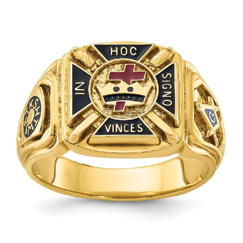 ladies rings with birthstone glow -14k Yellow Gold Men's Polished and Textured with Multi-color Enamel Knights Templar Masonic Ring