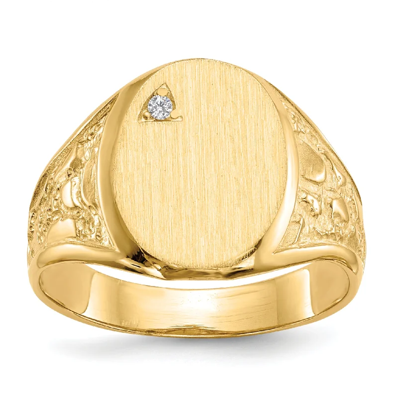 ladies rings with red ruby -14K Yellow Gold 15.0X11.0mm Open Back Vs Diamond Men'S Signet Ring