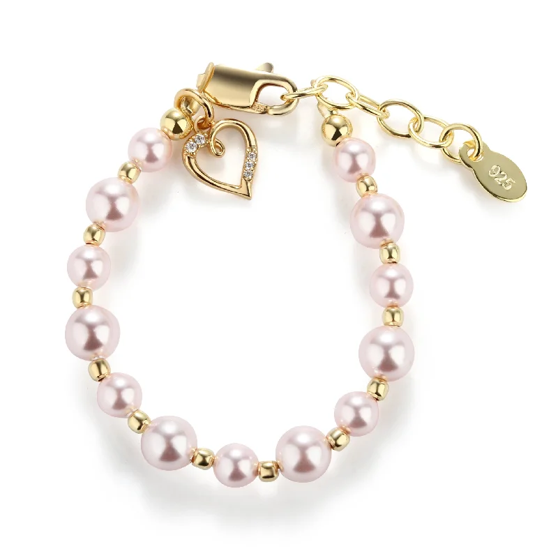 Bridal bracelets for women -14K Gold-Plated Pink Pearl Child's Heart Bracelet