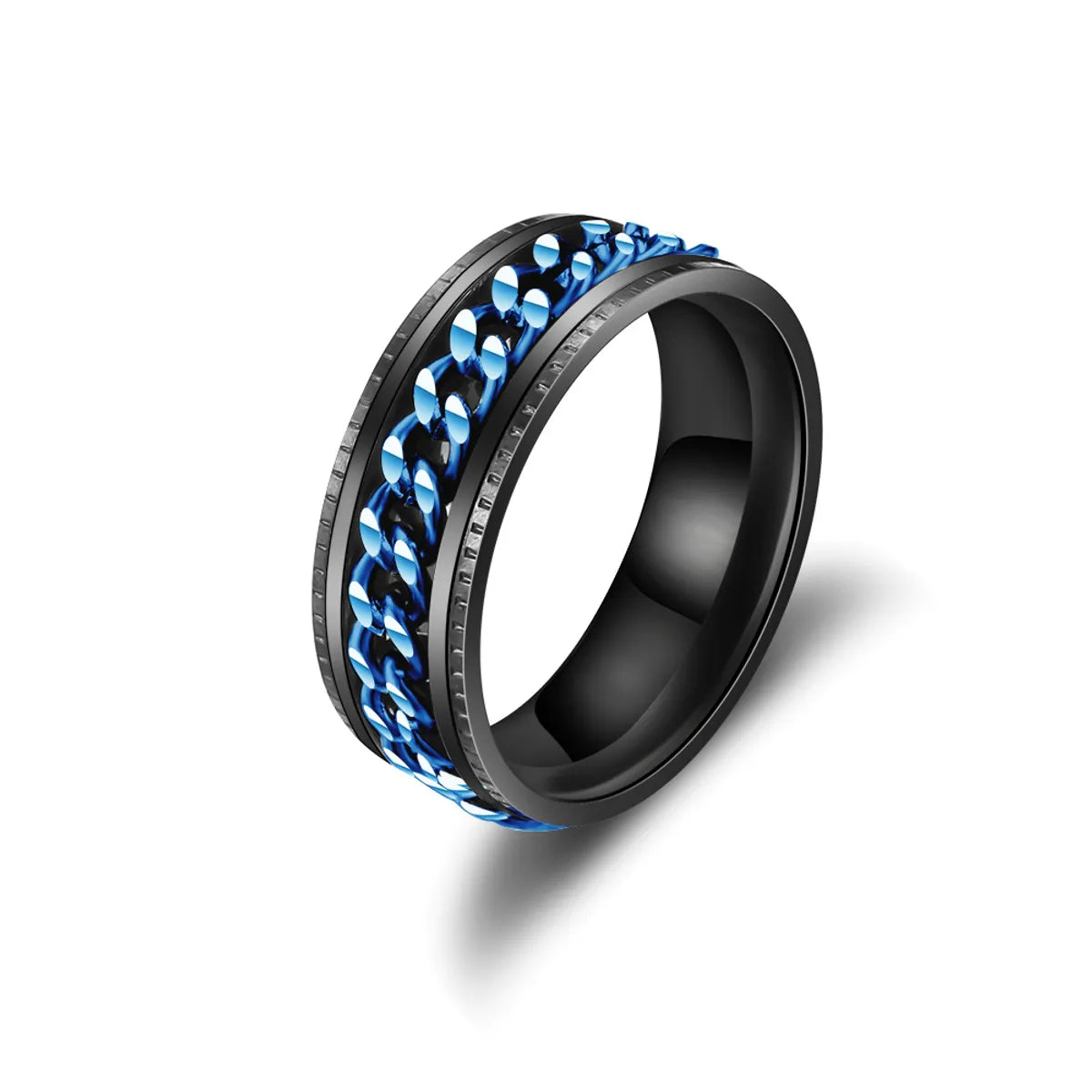 Embossed Chain Ring Blue Chain on Black Background