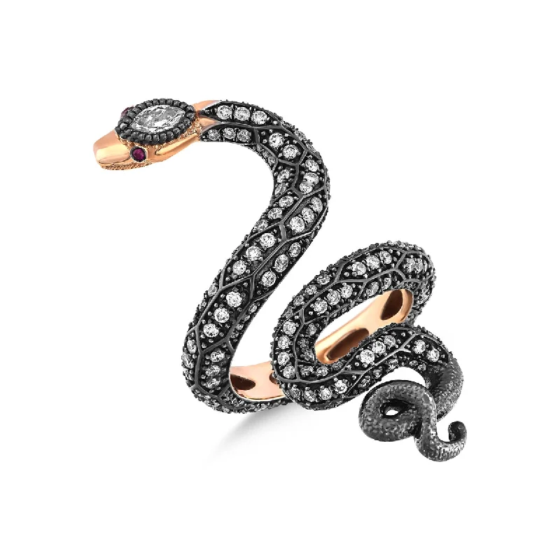 ladies rings dramatic bold style -SNAKE BLACK MARKIZ DIAMOND RING