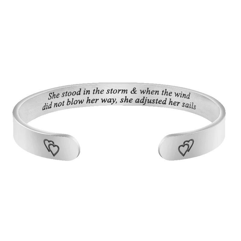 Ladies minimalist bracelets -She Stood in the Storm Wide Hidden Message Cuff Bracelets