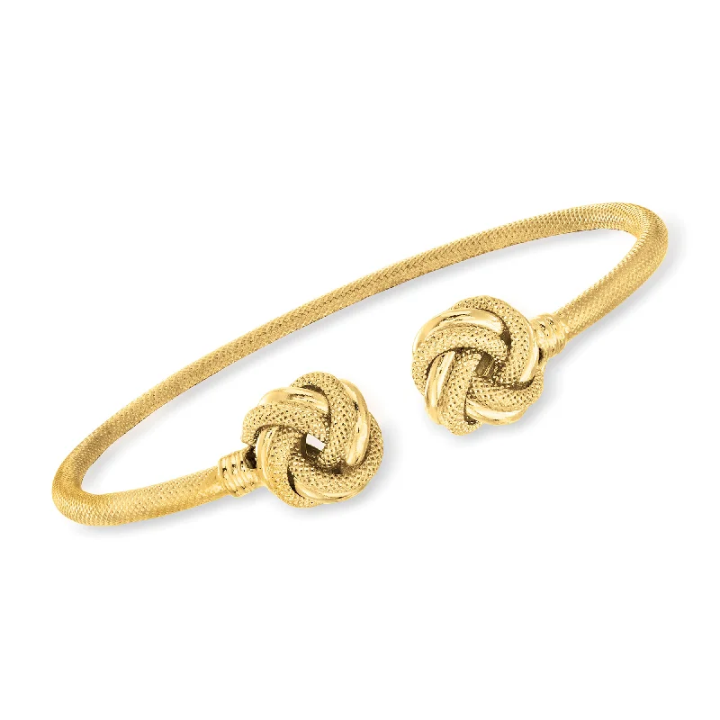 Modern cuff bracelets for ladies -Ross-Simons Italian 14kt Yellow Gold Love Knot Cuff Bracelet