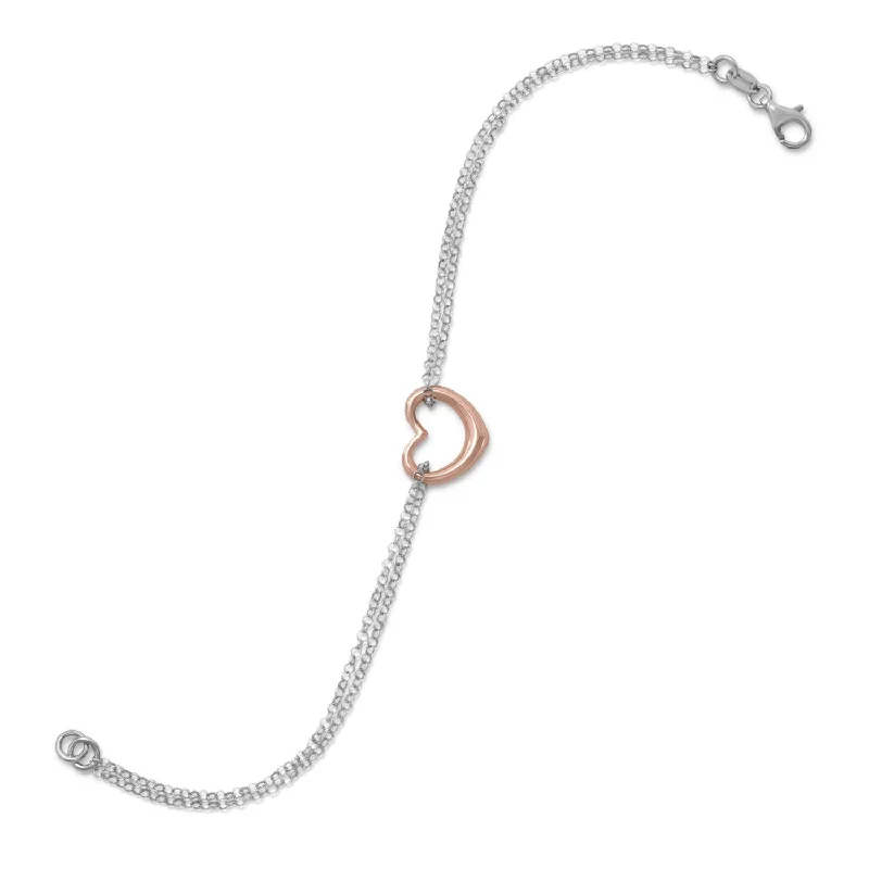 Ladies minimalist charm bracelets -18k Rose Gold Plated & Sterling Silver Heart Bracelet