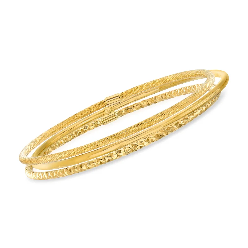 Dainty silver bracelets for women -Ross-Simons Italian 14kt Yellow Gold Multi-Finish Jewelry Set: 3 Bangle Bracelets