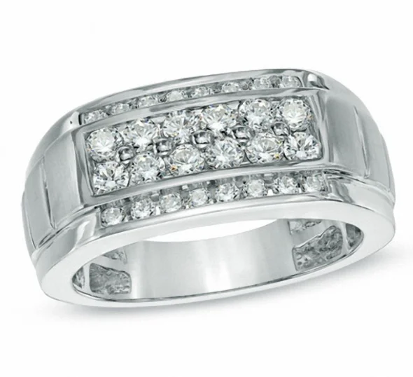 ladies rings simple delicate charm -Men's 1 CT. T.W. Diamond Ring in 10K White Gold