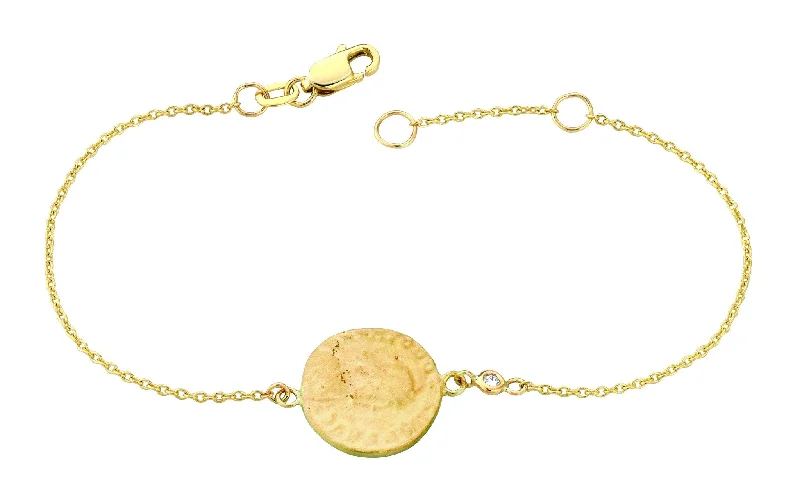 Chunky gold bracelets for women -Coin & Diamond Bracelet Yellow Gold