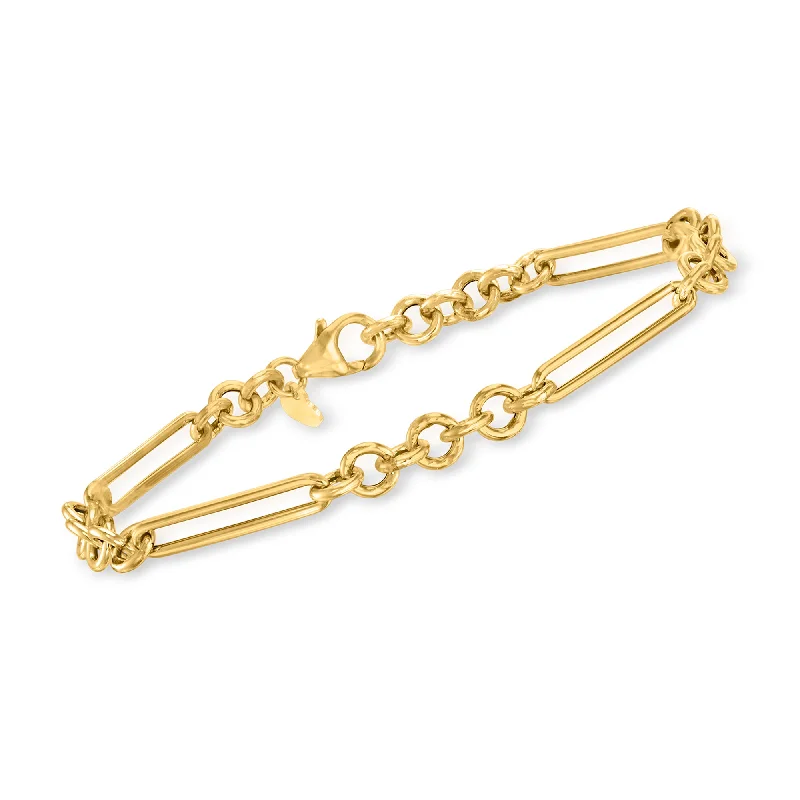 Statement silver bracelets for women -Ross-Simons Italian 14kt Yellow Gold Alternating Cable-Link Bracelet