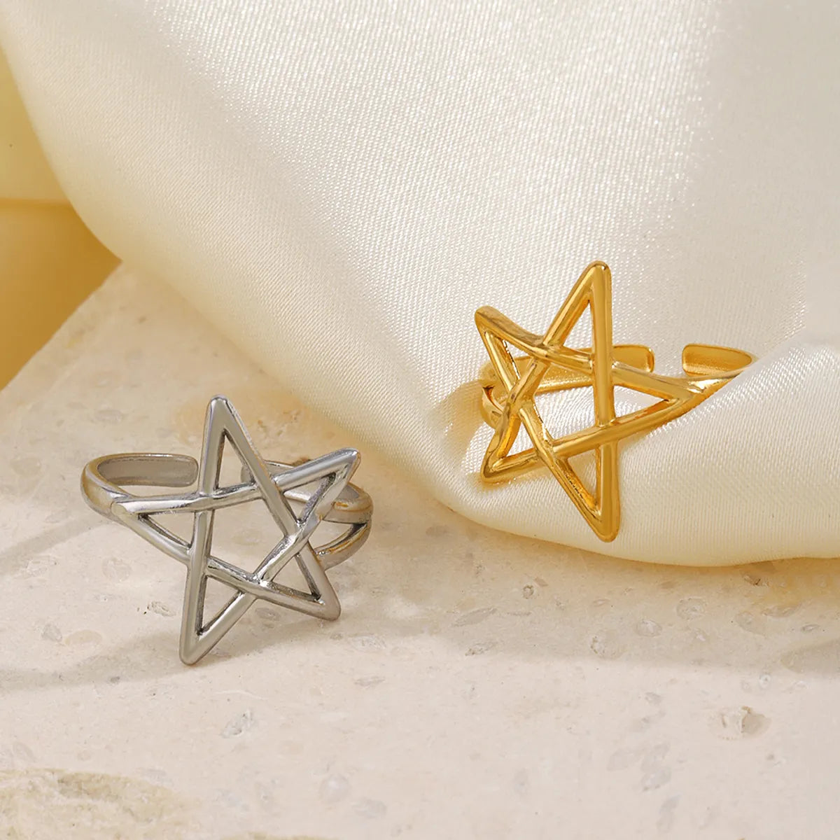 ladies rings with gold plating -304 Stainless Steel 18K Gold Plated Simple Style Plating Pentagram Open Rings