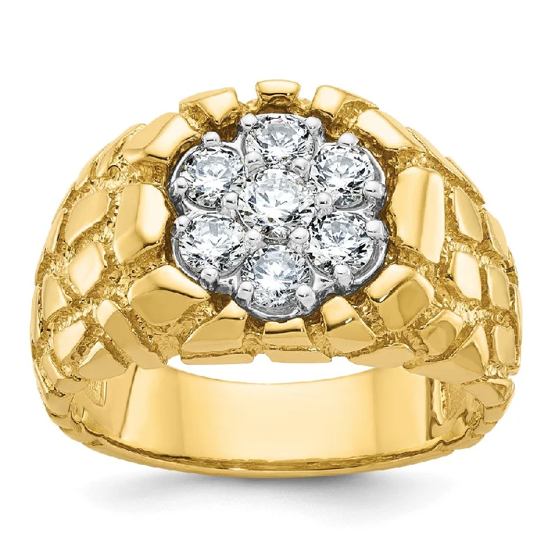 ladies rings modern sleek look -14k Two-tone Gold Men's Two-tone Gold Men's 1 carat Diamond Nugget Cluster Complete Ring