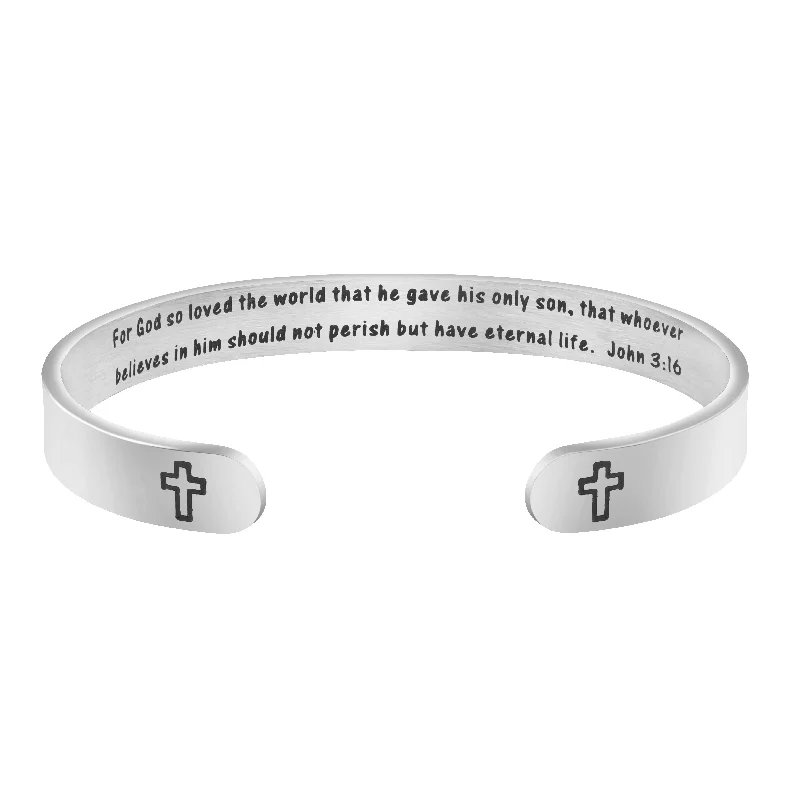 Simple silver bangle bracelets for ladies -For God So Loved The World Christian Religious Hidden Message Cuff Bracelet