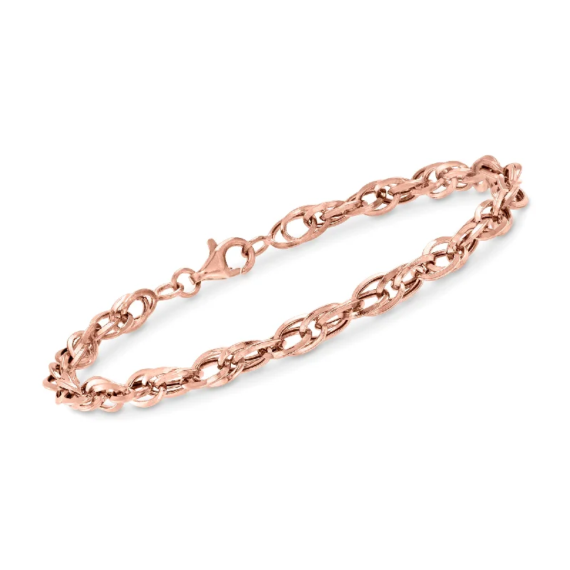 Simple beaded bracelets for ladies -Ross-Simons 14kt Rose Gold Double Oval-Link Bracelet