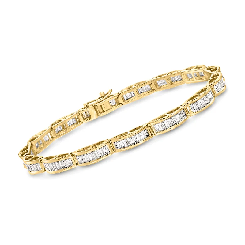 Bold statement bracelets for ladies -Ross-Simons Baguette Diamond Bracelet in 14kt Yellow Gold