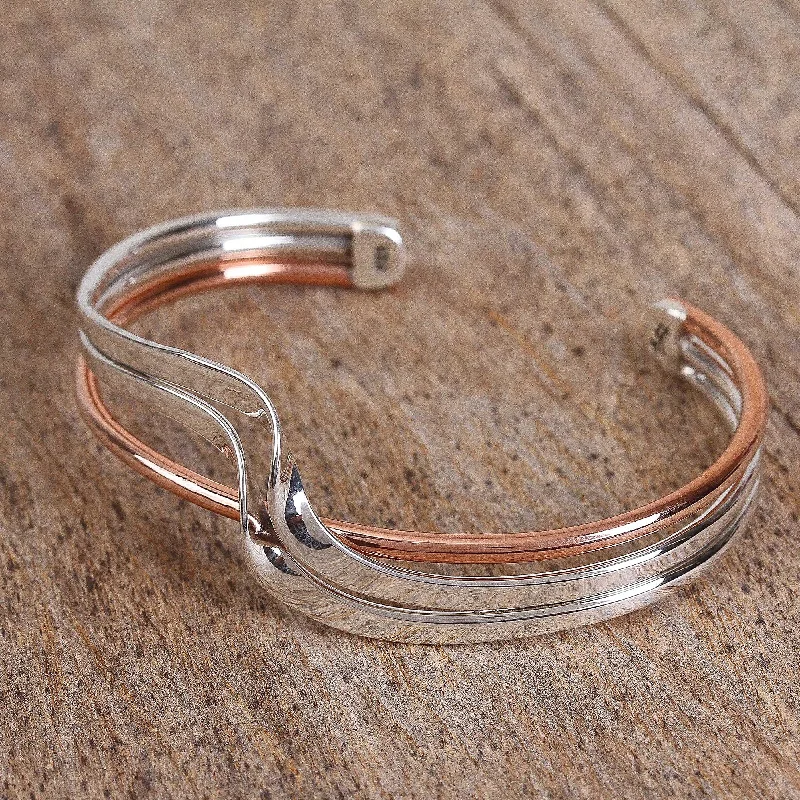 Modern cuff bracelets for ladies -Copper Stream Sterling Silver and Copper Cuff Bracelet from Mexico