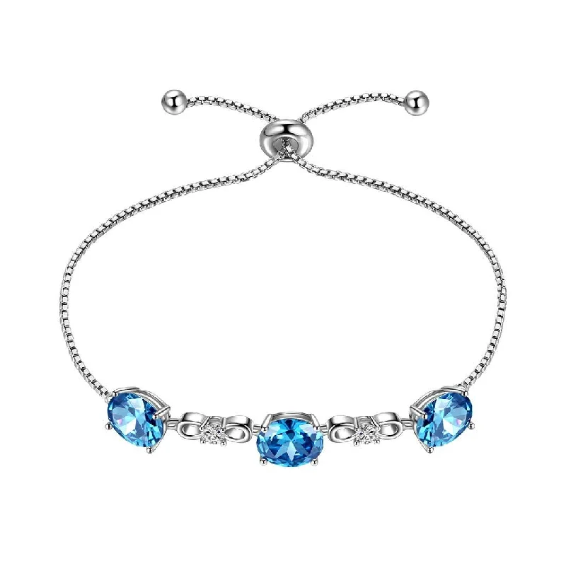 Ladies vintage crystal bracelets -Round Birthstone March Aquamarine Bracelet Women Girls Jewelry Birthday Gift Sterling Silver