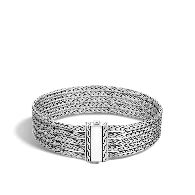 Minimal gold bangle bracelets for women -Classic Chain Five Row Bracelet in Silver