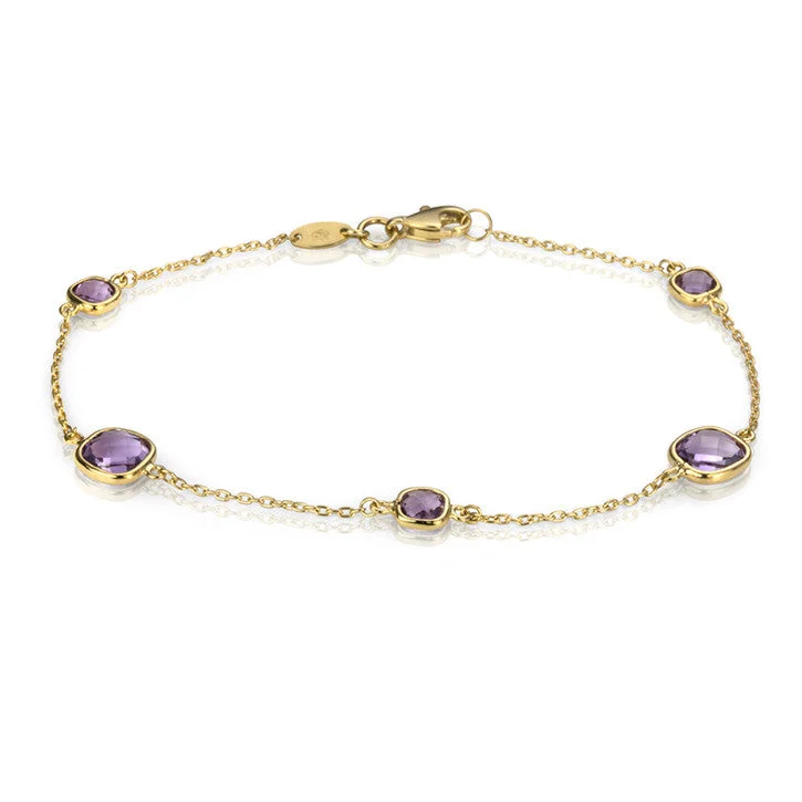 Simple silver bangle bracelets for ladies -18K Yellow Gold Rolo Link Amethyst Bracelet