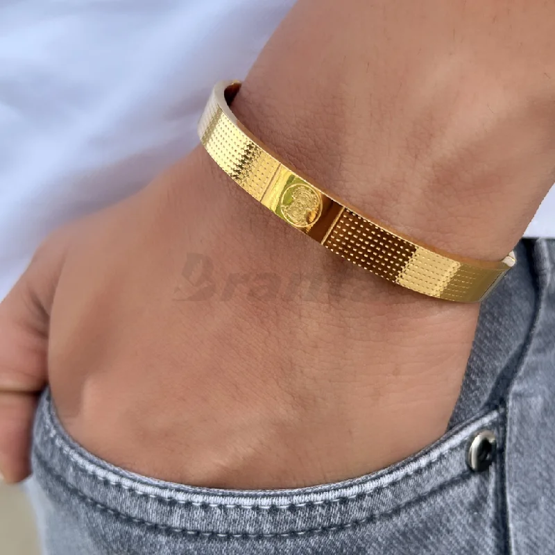 Simple beaded bracelets for ladies -Gold Hanuman Men's Cuff Bracelet With Dotted Pattern