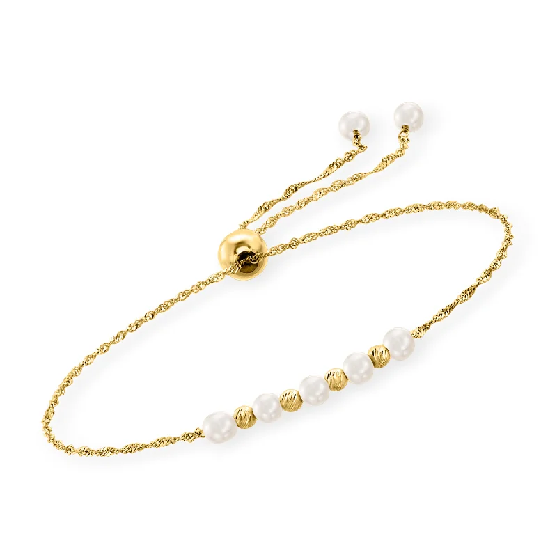 Ladies elegant gold bracelets -Ross-Simons 3-3.5mm Cultured Pearl Bolo Bracelet in 14kt Yellow Gold