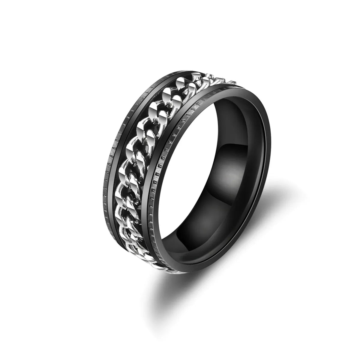 Embossed Chain Ring Black Background Silver Necklace