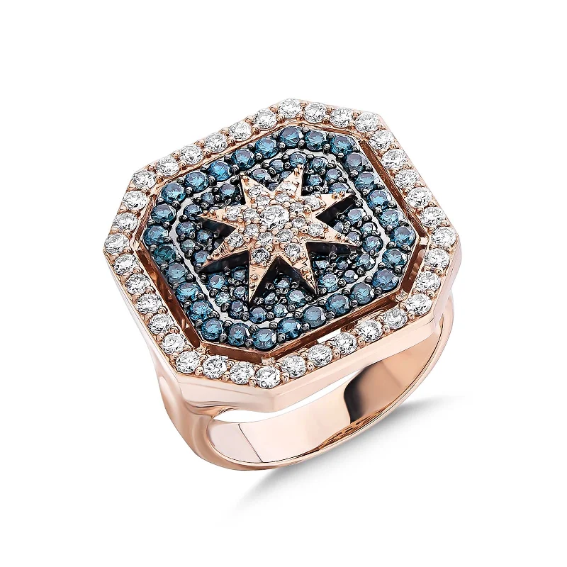 ladies rings with ruby red -VENUS STAR GOLD BLUE DIAMOND RING