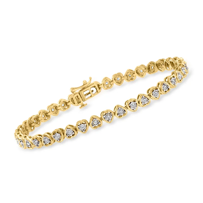 Ladies pearl strand bracelets -Ross-Simons Diamond Heart Tennis Bracelet in 18kt Gold Over Sterling