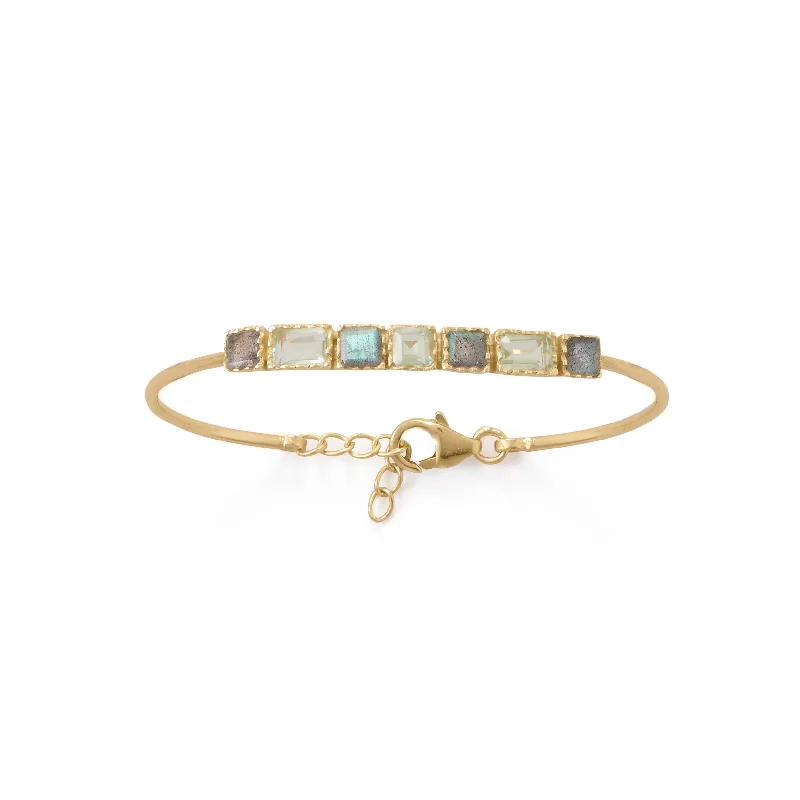 Ladies boho beaded bracelets -18k Gold Labradorite Multi Emerald Cut Bangle