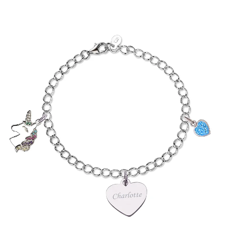 Ladies ruby bracelets -Personalized Sterling Silver Charm Bracelet with 3 FREE Charms for Girls