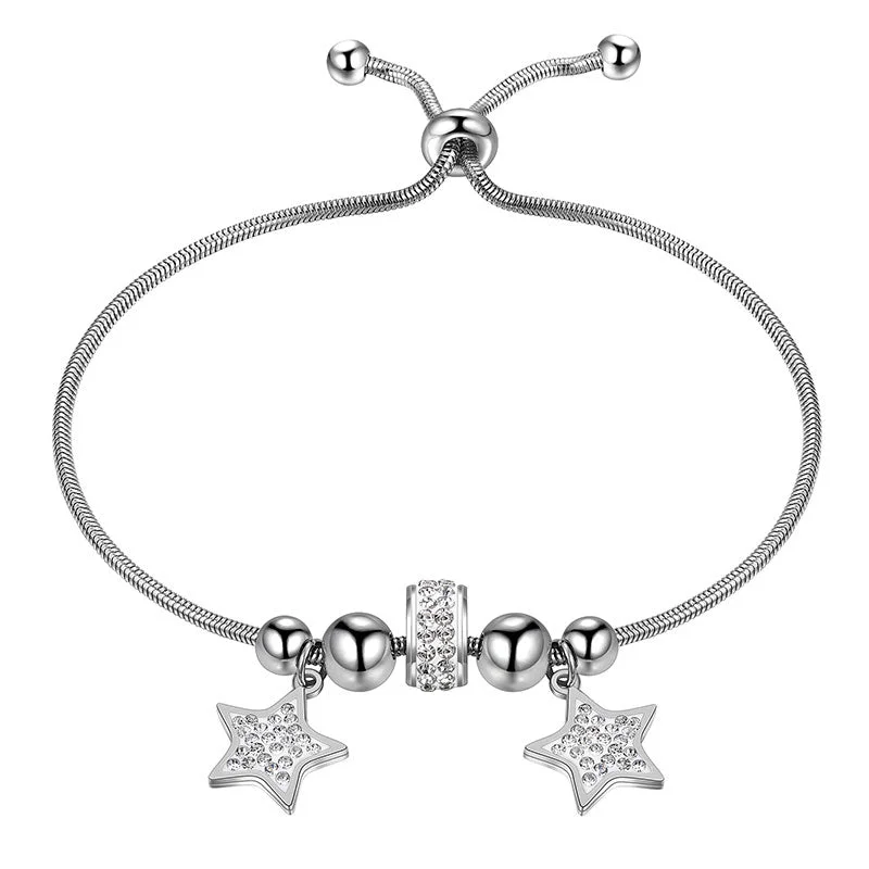 Ladies vintage bangle bracelets -Charm Bead Lucky Star Link Bracelets Women Jewelry Stainless Steel