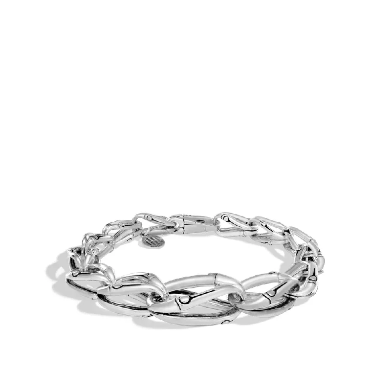 Ladies tribal bracelets -Bamboo 17MM Graduated Link Bracelet in Silver