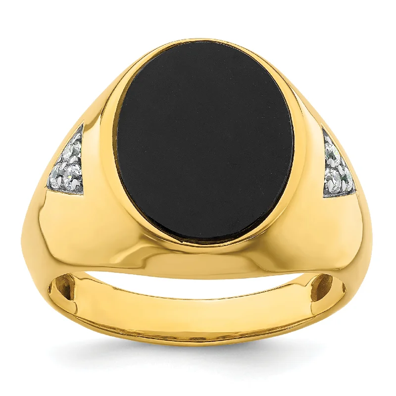 ladies rings with black diamond -10k Yellow Gold 1/6 Ct. Lab Grown Diamond VS/SI+ G+ and Onyx Men's Ring